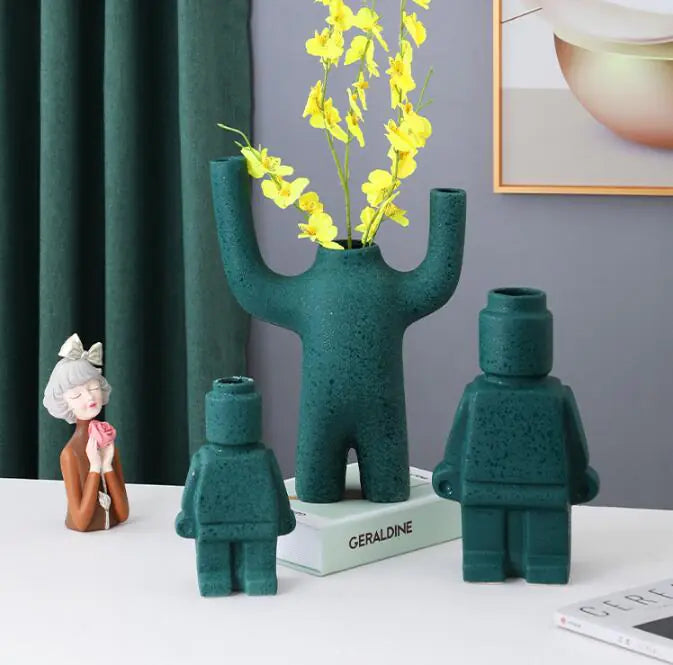 Creatieve keramische robotvaas moderne decoratie thuis desktop kleine robot rechtopstaande gedroogde bloemenvaas woonkamer decoratie accessoires